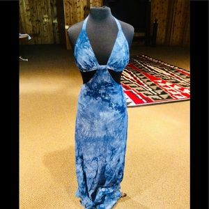 Gorgeous Lapis Blue Summer Halter Top Maxi Dress